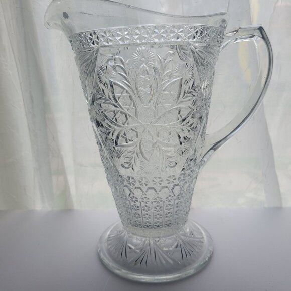 Indiana Glass Cut Glass Pitcher 10" Intricate Floral Design Vintage Clear Crysta - Picture 6 of 11